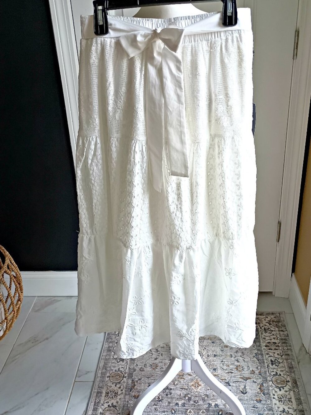 NEW! BOHO ROMANCE WHITE LACE & COTTON SKIRT